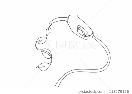 Continuous one line drawing the hose removes the leaves from the nozzle. Every drop does not further damage the earth. Eco-friendly. National Biodiesel Day. Single line draw design vector illustration Continuous one line drawing the hose removes the leaves from the nozzle. Every drop does not further damage the earth. Eco-friendly. National Biodiesel Day. Single line draw design vector illustration 118379536