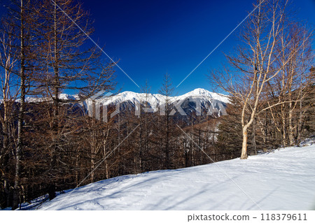 從南阿爾卑斯山杖立峠附近看到的白峰三山 118379611