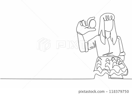 Single one line drawing female farmer shows the moment of harvesting chicken eggs. Provide the best quality of animal feed. Protein. National Poultry Day. Continuous line design graphic illustration Single one line drawing female farmer shows the moment of harvesting chicken eggs. Provide the best quality of animal feed. Protein. National Poultry Day. Continuous line design graphic illustration 118379750