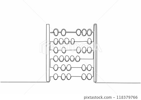 Single one line drawing the abacus from wood. An old-fashioned counting tool. Used by children who are learning. Classic. International Day of Mathematics. Continuous line design graphic illustration 118379766
