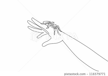 Single one line drawing big spider posing on hand. Joking with pets. Tarantula is an agile animal. Has spider web. Has poison. National Save a Spider Day. Continuous line design graphic illustration Single one line drawing big spider posing on hand. Joking with pets. Tarantula is an agile animal. Has spider web. Has poison. National Save a Spider Day. Continuous line design graphic illustration 118379771