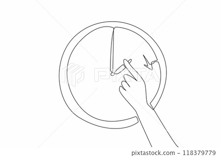Continuous one line drawing the wall clock shows 2 o'clock when the hands holds the hour hand. Get ready to set the time. Forward. Daylight Saving Time. Single line draw design vector illustration Continuous one line drawing the wall clock shows 2 o'clock when the hands holds the hour hand. Get ready to set the time. Forward. Daylight Saving Time. Single line draw design vector illustration 118379779