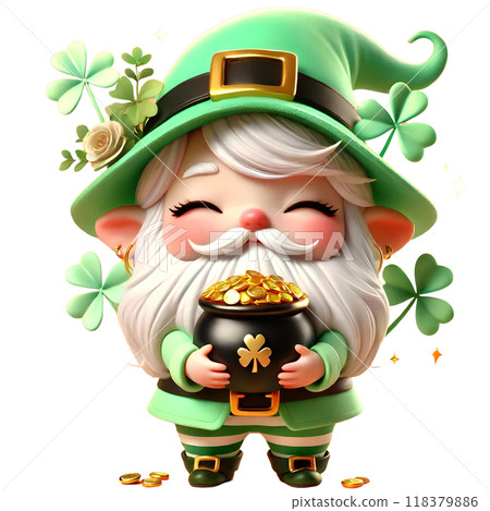 3D Leprechaun with Gold pot 3D Leprechaun with Gold pot 118379886