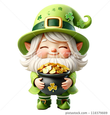 3D Leprechaun with gold pot  118379889