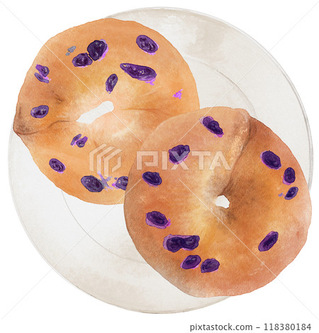 水彩畫盤子上有莓果的貝果 水彩畫盤子上有莓果的貝果 118380184