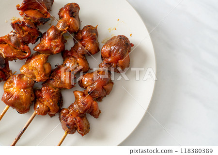 grilled chicken gizzard skewer yakitori serve in izakaya style 118380389