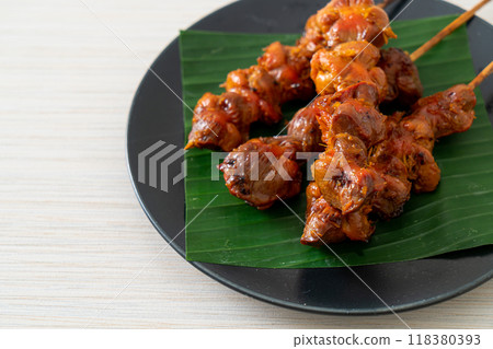 grilled chicken gizzard skewer in Asian style grilled chicken gizzard skewer in Asian style 118380393