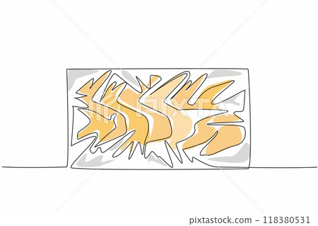 Single continuous line drawing chicken wings in a box. Fresh purchase at the supermarket. Ready to process to healthy and protein snacks. National Frozen Food Day. One line design vector illustration 118380531