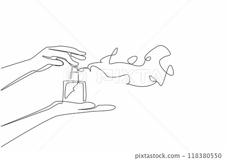 Continuous one line drawing liquid spray from perfume bottle. Banner digital. Electronic media advertising. Introducing new product. National Fragrance Day. Single line draw design vector illustration Continuous one line drawing liquid spray from perfume bottle. Banner digital. Electronic media advertising. Introducing new product. National Fragrance Day. Single line draw design vector illustration 118380550