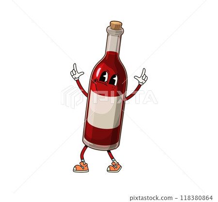 Cartoon groovy wine bottle Thanksgiving character with playful expression, showcasing a lighthearted and fun vibe. Isolated vector glass flask perform festive entertainment and holiday celebration Cartoon groovy wine bottle Thanksgiving character with playful expression, showcasing a lighthearted and fun vibe. Isolated vector glass flask perform festive entertainment and holiday celebration 118380864