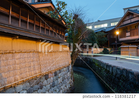 Night of Nagamachi District traditional houses alley in Kanazawa, Ishikawa, Japan Night of Nagamachi District traditional houses alley in Kanazawa, Ishikawa, Japan 118381217