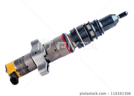 New fuel injector on white background close up New fuel injector on white background close up 118381306