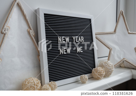 Motivational saying NEW YEAR NEW ME. Goals setting concept. Strategy for self development improvement. Inspirational Planning better healthier life. Visual Motivational saying NEW YEAR NEW ME. Goals setting concept. Strategy for self development improvement. Inspirational Planning better healthier life. Visual 118381626