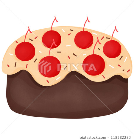 Cake chocolate and cherry, hand drawn, transparency illustration. 118382283