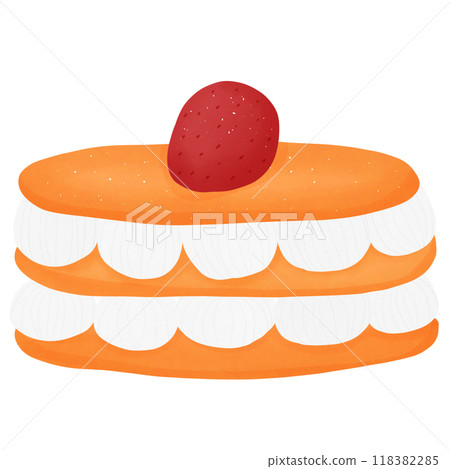 Cream cake with strawberries, hand drawn, transparency illustration. 118382285