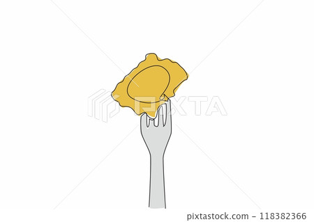 Continuous one line drawing ravioli pierced with a fork. There are many ways to enjoy ravioli. A delicious Italian food. Delectation. National Ravioli Day. Single line draw design vector illustration Continuous one line drawing ravioli pierced with a fork. There are many ways to enjoy ravioli. A delicious Italian food. Delectation. National Ravioli Day. Single line draw design vector illustration 118382366