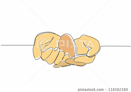 Single continuous line drawing chicken eggs are on both palms. Give with care. Easily damaged and broken. Provides nutrition and protein. National Poultry Day. One line design vector illustration Single continuous line drawing chicken eggs are on both palms. Give with care. Easily damaged and broken. Provides nutrition and protein. National Poultry Day. One line design vector illustration 118382380