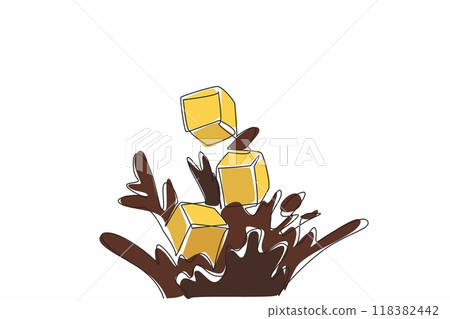 Single continuous line drawing some caramel cubes dipped into the chocolate liquid. Mix and match flavors. Sweet. Tasty. Delicious. National Chocolate Caramel Day. One line design vector illustration Single continuous line drawing some caramel cubes dipped into the chocolate liquid. Mix and match flavors. Sweet. Tasty. Delicious. National Chocolate Caramel Day. One line design vector illustration 118382442