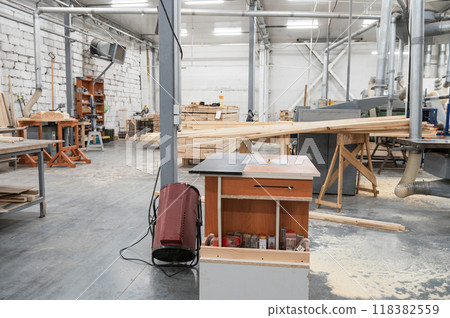 Furniture factory workshop with wood items. 118382559