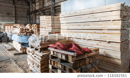 Warehouse with various types of timber Warehouse with various types of timber 118382561