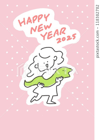 拿著蛇的女孩新年賀卡Reiwa 7 2025手繪線條畫 拿著蛇的女孩新年賀卡Reiwa 7 2025手繪線條畫 118382782