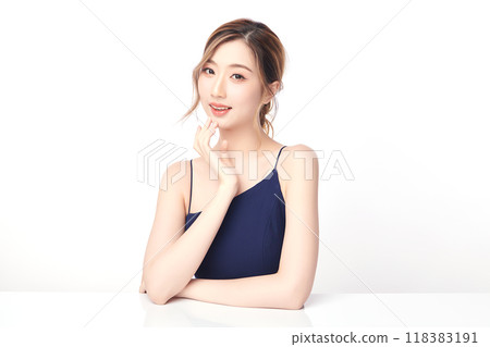Beautiful young asian woman with clean fresh skin on white background, Face care, Facial treatment, Cosmetology, beauty and spa, Asian women portrait. 118383191