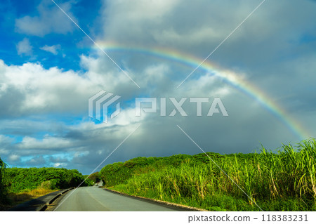 A rainbow over the sky of Miyakojima, Okinawa 118383231