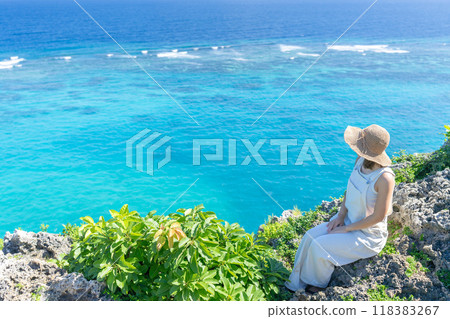 前往熱帶度假勝地的女性肖像 118383267