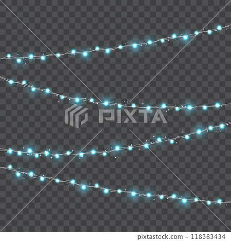 Hanging string lights with glowing bulbs on a transparent background. Vector Hanging string lights with glowing bulbs on a transparent background. Vector 118383434