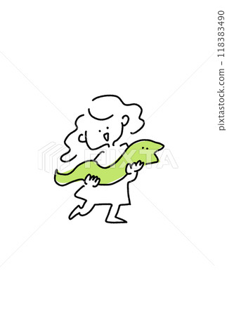 拿著蛇的女孩新年賀卡素材手繪線描 118383490