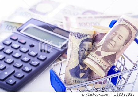 Shopping cart and cash consumption image Shopping cart and cash consumption image 118383925