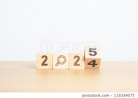 2024 year change to 2025 year block with magnifying glass icon. SEO, Search Engine Optimization, hiring , Advertising, Idea, Strategy, marketing, Keyword, Content and New Year start concepts 2024 year change to 2025 year block with magnifying glass icon. SEO, Search Engine Optimization, hiring , Advertising, Idea, Strategy, marketing, Keyword, Content and New Year start concepts 118384075