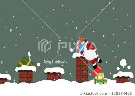 Background illustration 02 of Santa pushing presents down many chimneys 118384498