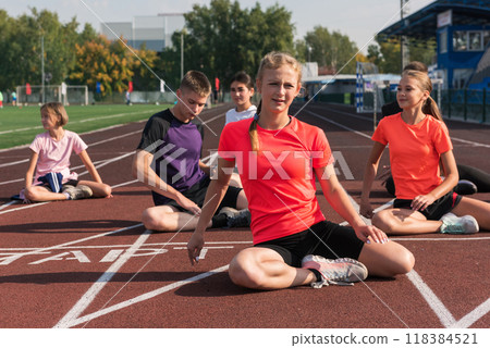 Group of children training Group of children training 118384521