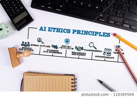 AI Ethics Principles. Computer keyboard on a white office table 118384569