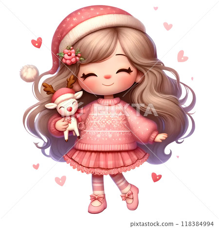 girl with reindeer doll 118384994