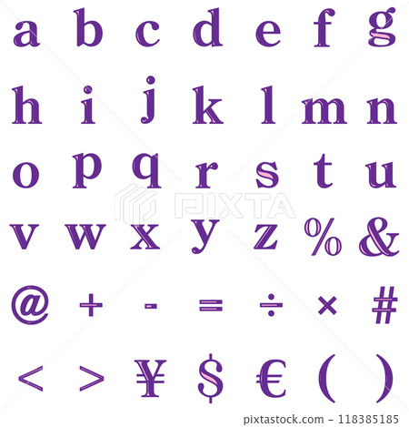Purple with pink outlined lowercase alphabet and symbols 118385185