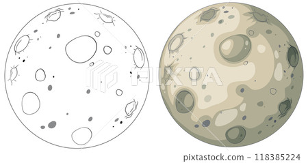 Moon Illustration: Color and Outline 118385224