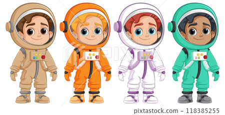 Cute Astronauts in Colorful Spacesuits Cute Astronauts in Colorful Spacesuits 118385255