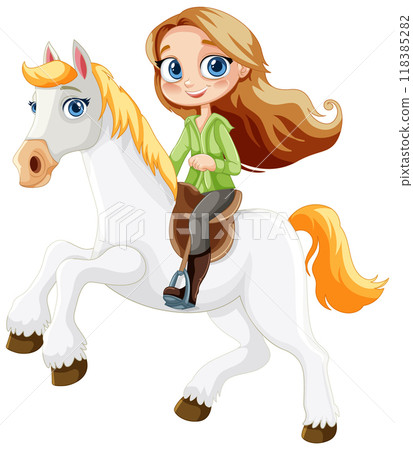 Girl Riding a White Horse 118385282