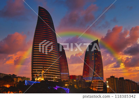 Baku's modern buildings in the sunset Baku's modern buildings in the sunset 118385342