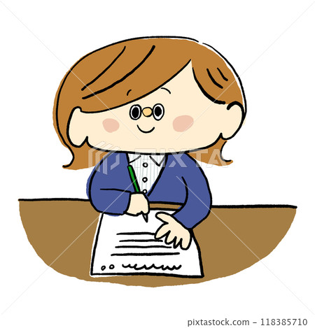 A woman writing a document 118385710