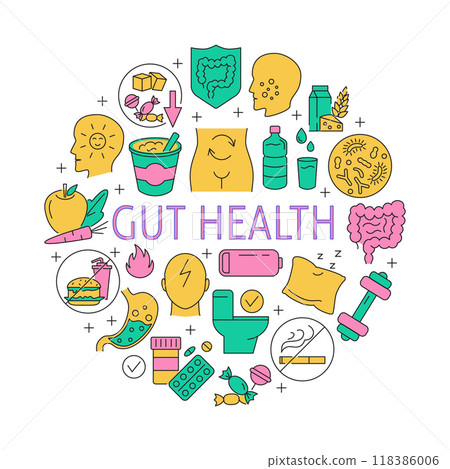 Gut health symbols round poster 118386006