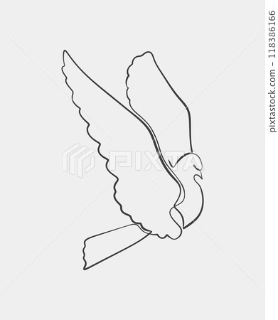 Minimalist line drawing of a flying pigeon 118386166