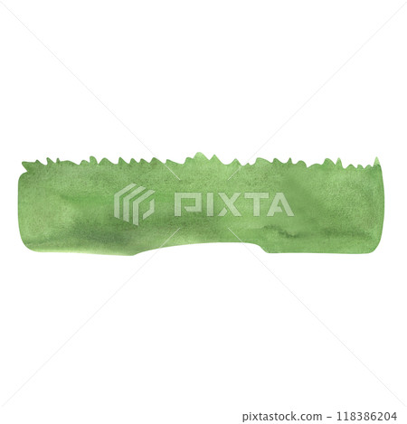 Delicate fresh light green grass. Lawn or meadow. Landscape fragment for illustration background design. Isolated watercolor illustration. 118386204