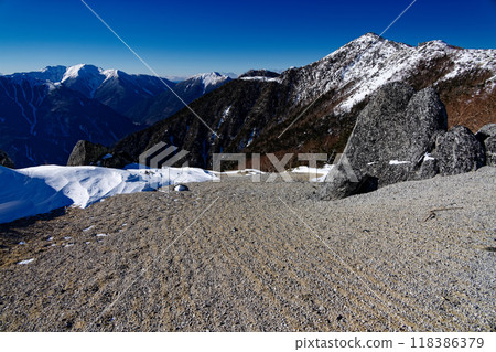 Mt. Kannon and Mt. Senjo seen from the ridgeline of Mt. Houou and Mt. Yakushi in the Southern Alps 118386379
