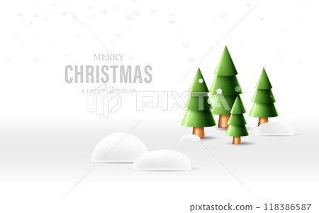 Minimalist Christmas Greeting with Snow-Covered Trees on White Background 118386587