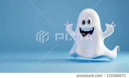Cute cartoon ghost character 3D on blue background 118386671