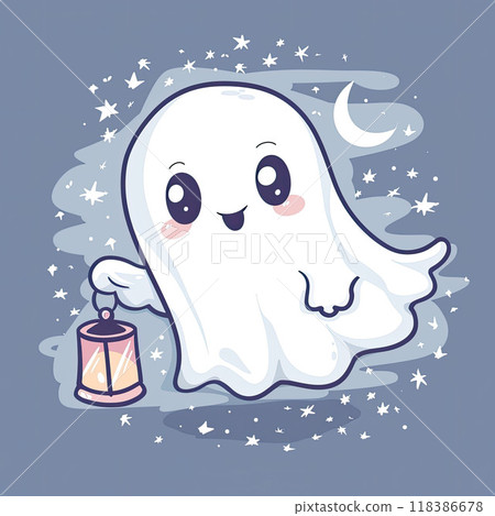 Cute kawaii ghost with lantern. Halloween character. Nursery art style 118386678