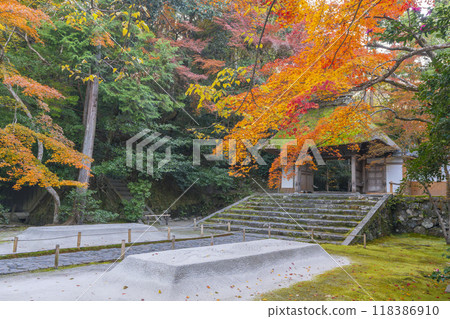 Honen-in Temple Sanmon covered in autumn leaves in Kyoto in autumn Honen-in Temple Sanmon covered in autumn leaves in Kyoto in autumn 118386910